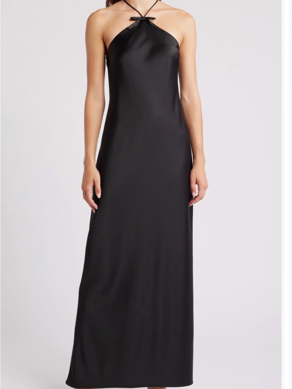 Wayf Black Araceli Halter Strap Satin Slipdress Small
